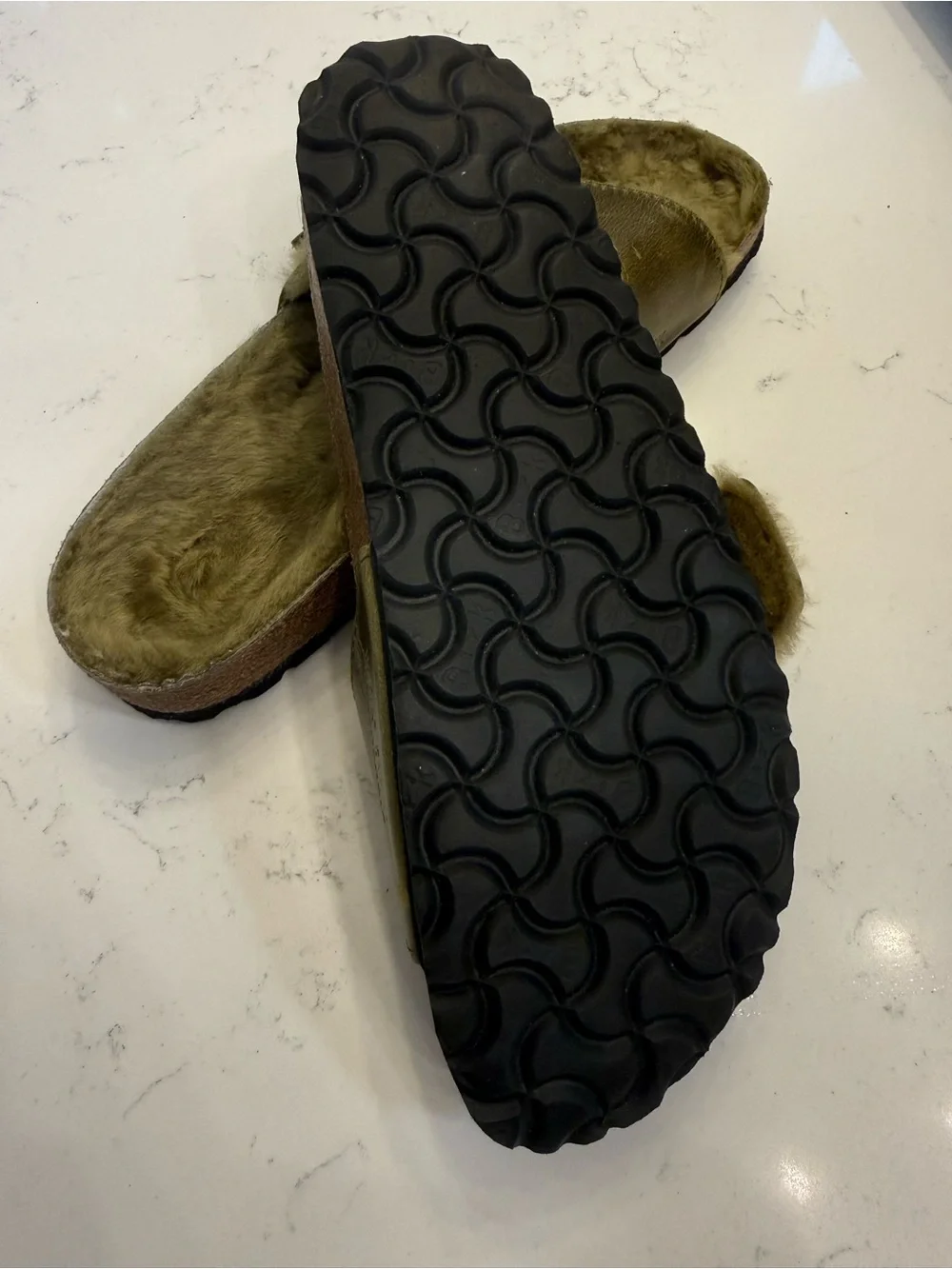 Birkenstock Madrid Big Buckle Shearling Oiled Leather Sandals in Olive Sz 38 - Picture 5 of 8